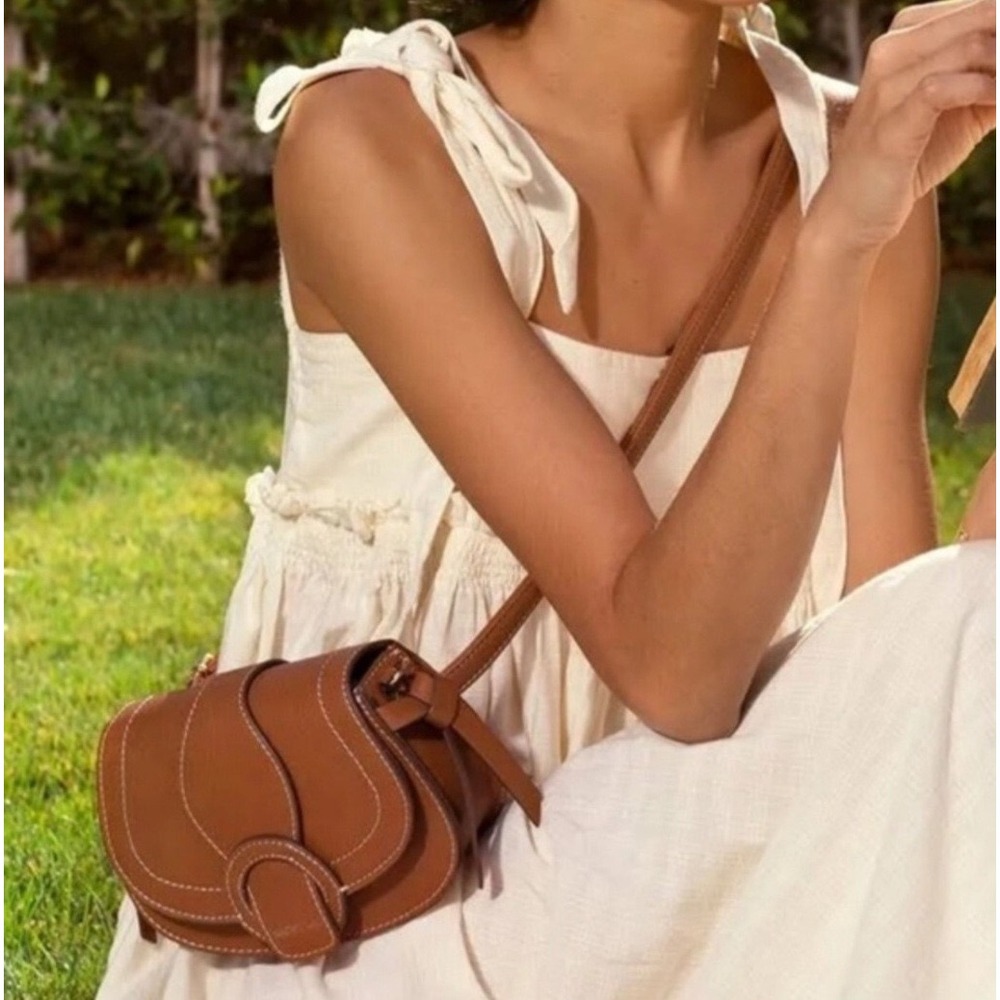 Rachel Zoe Edessi-Brown Pebbled Crossbody Bag Contrast Stitching New with Tags - Picture 3 of 9